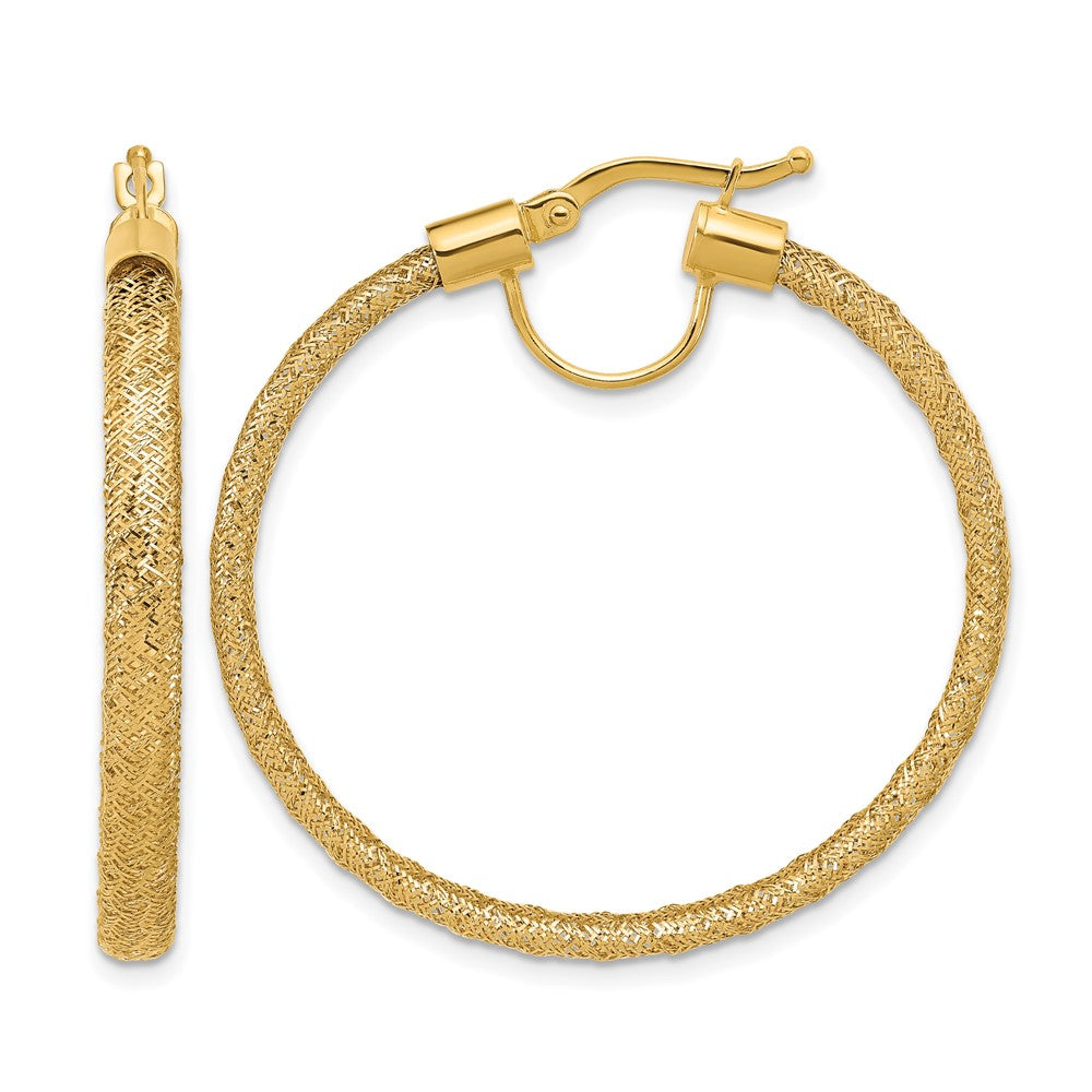 14K Polished Mesh Round Hoop Earrings