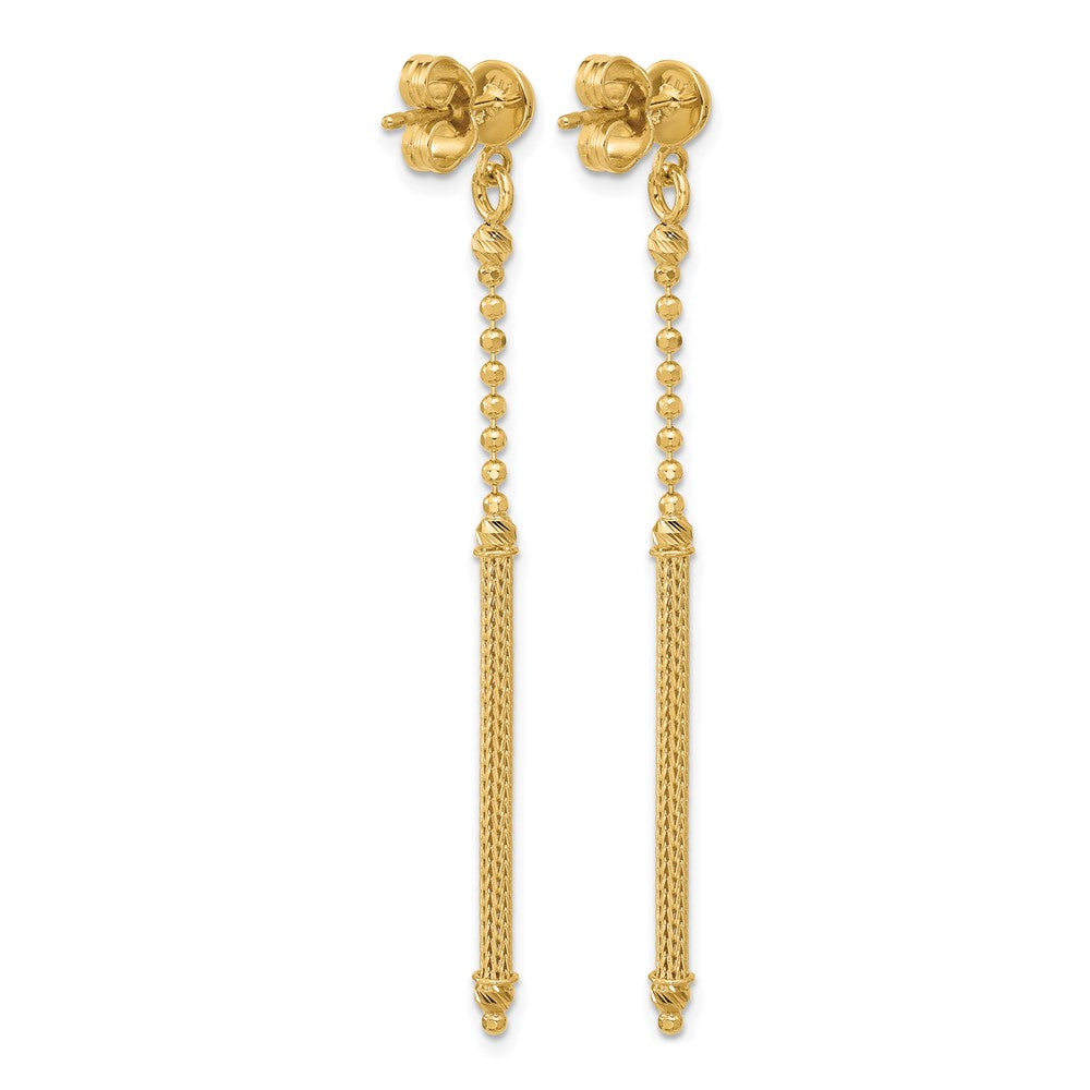 14K Polish/Texture/Dia-cut Bead w/Bar Dangle Post Earrings