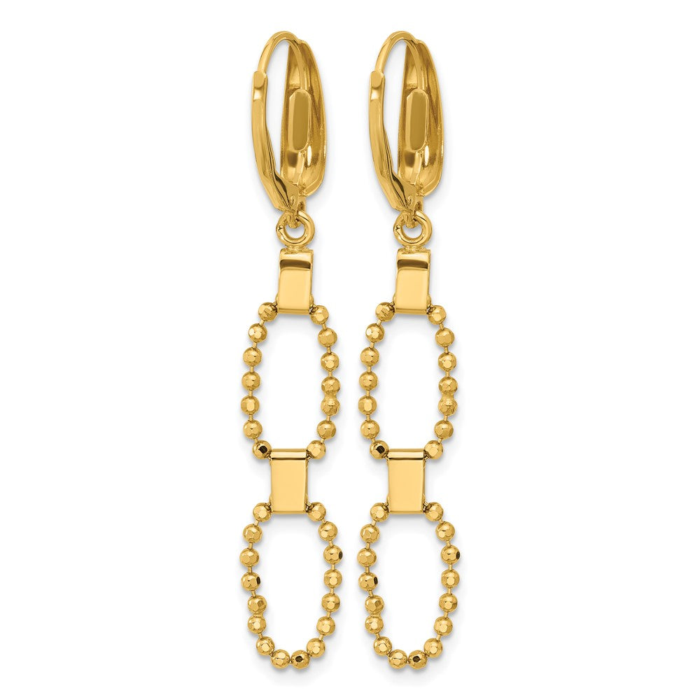 14K Polished/Dia-cut Beaded Link Dangle Leverback Earrings