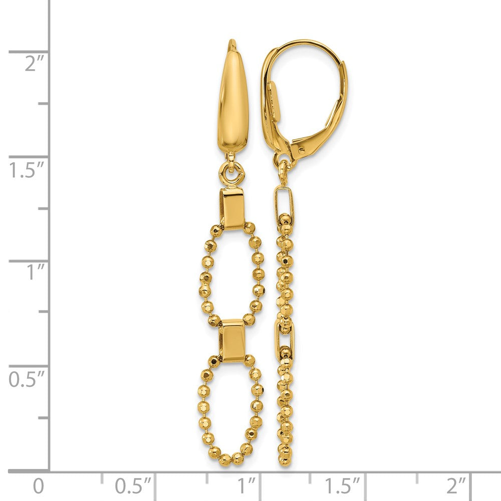 14K Polished/Dia-cut Beaded Link Dangle Leverback Earrings