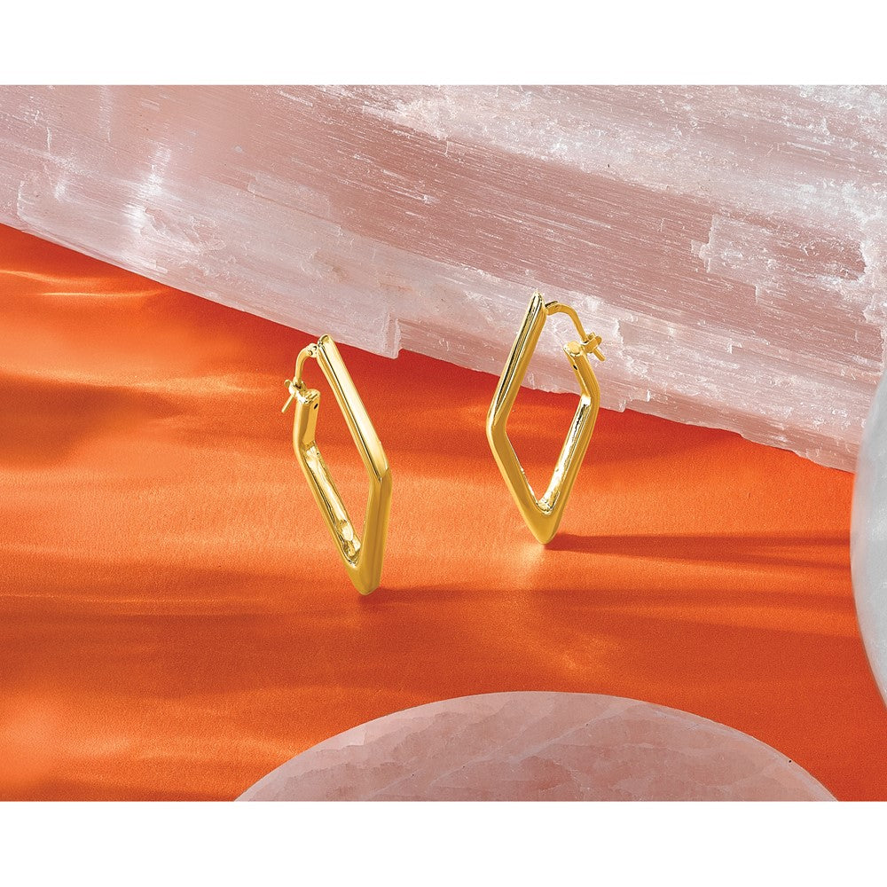 14K Polished Hollow Diamond Shape Hoop Earrings