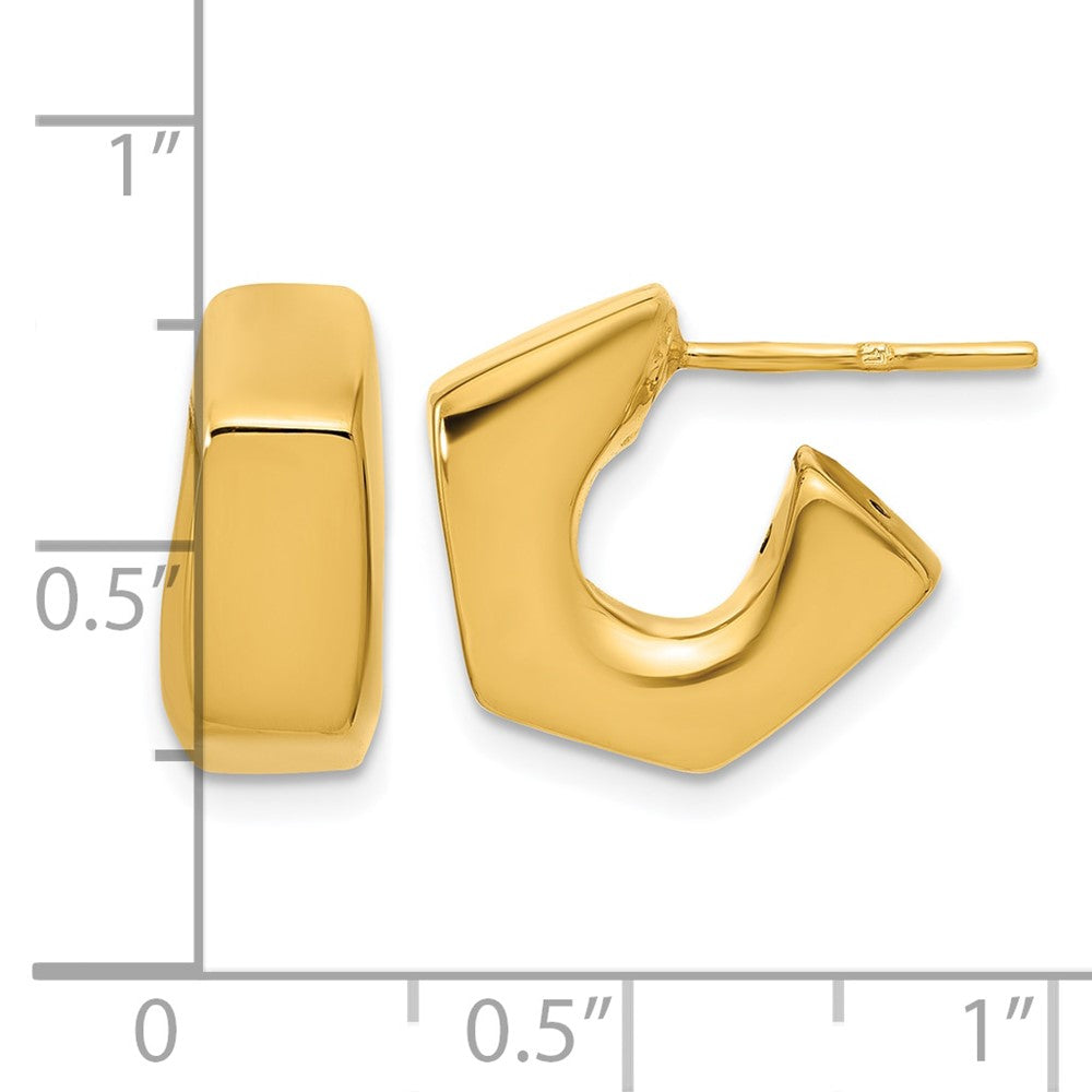 14K Polished Hollow J-Hoop Post Earrings