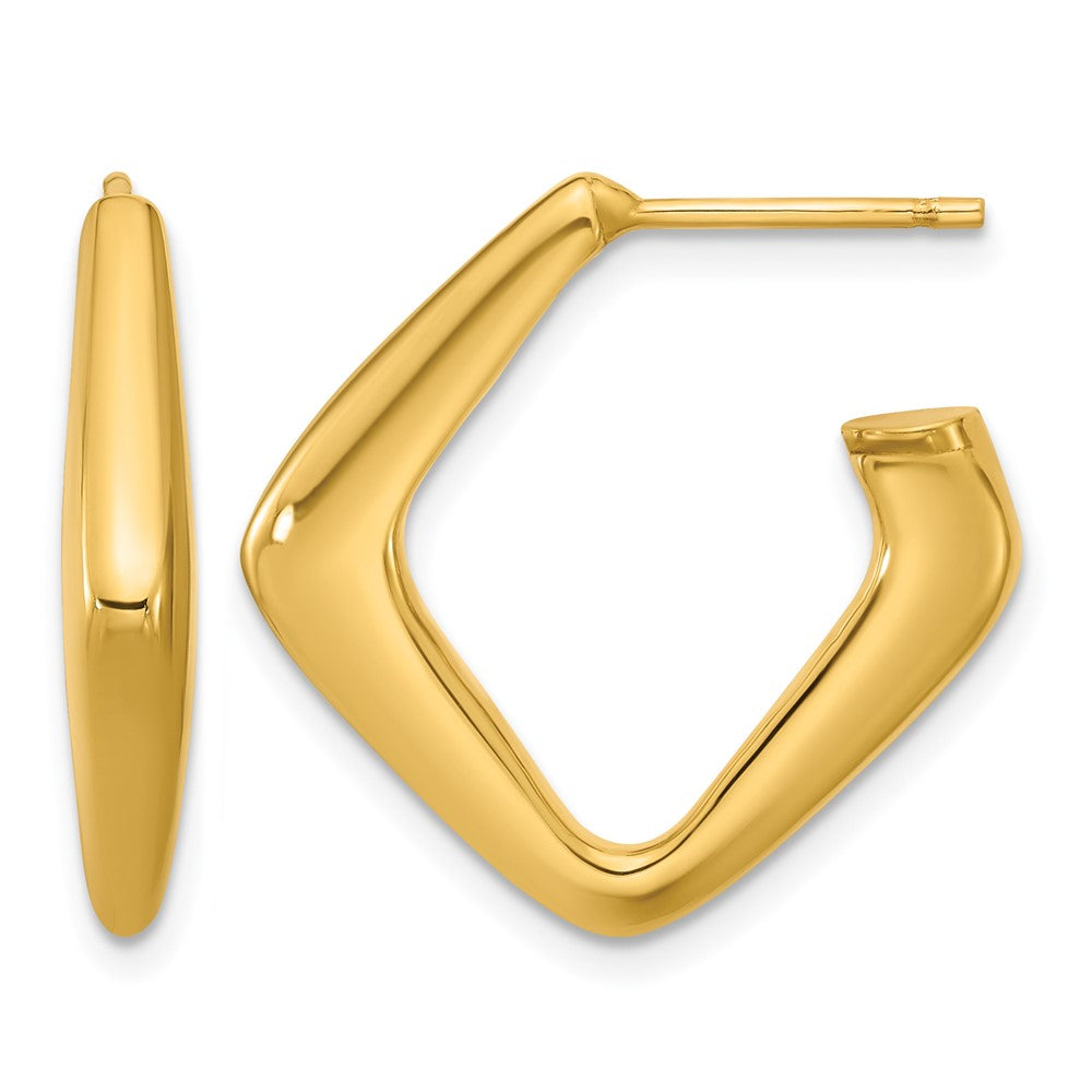 14K Polished Hollow J-Hoop Post Earrings
