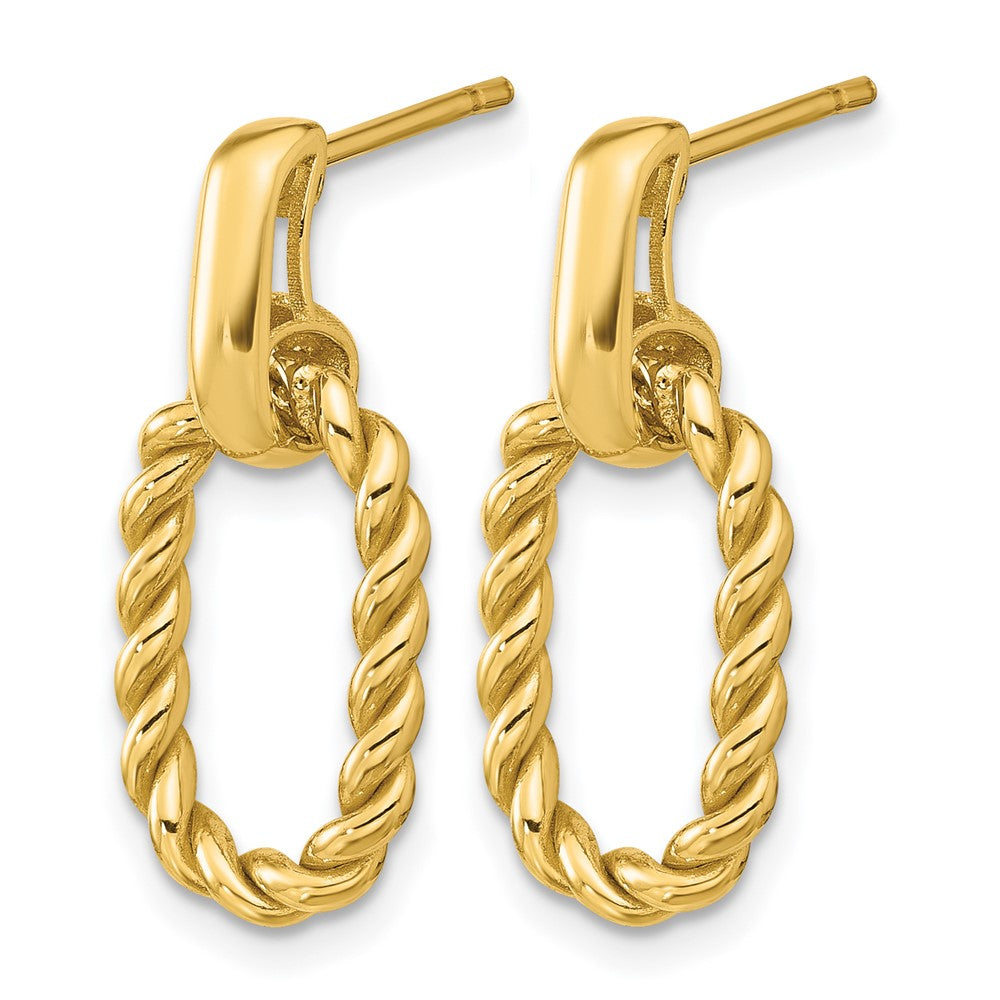 14K Polished and Twisted Oval Link Dangle Post Earrings