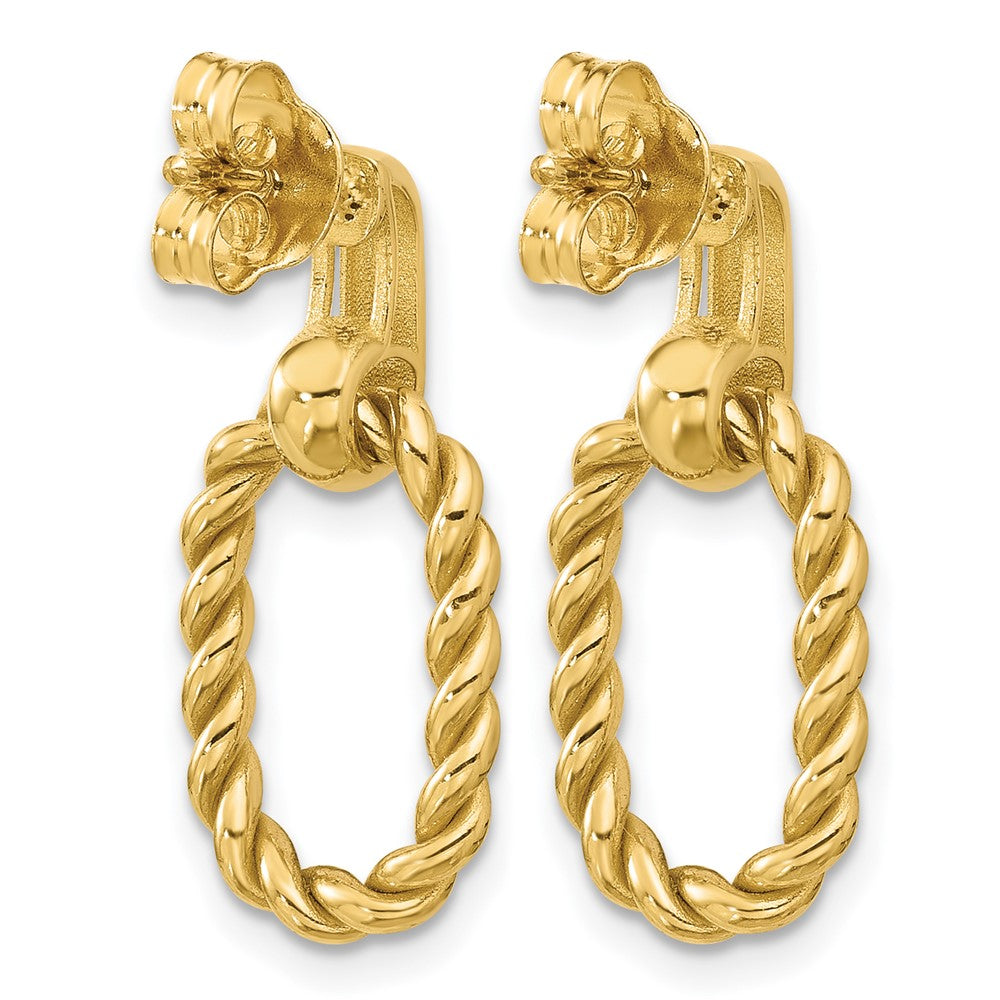 14K Polished and Twisted Oval Link Dangle Post Earrings