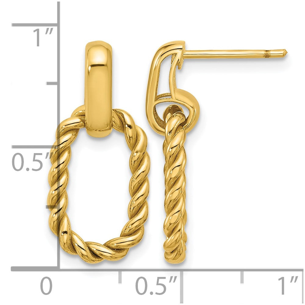 14K Polished and Twisted Oval Link Dangle Post Earrings