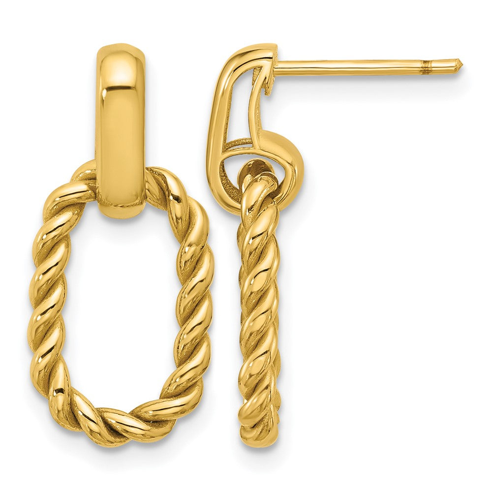 14K Polished and Twisted Oval Link Dangle Post Earrings