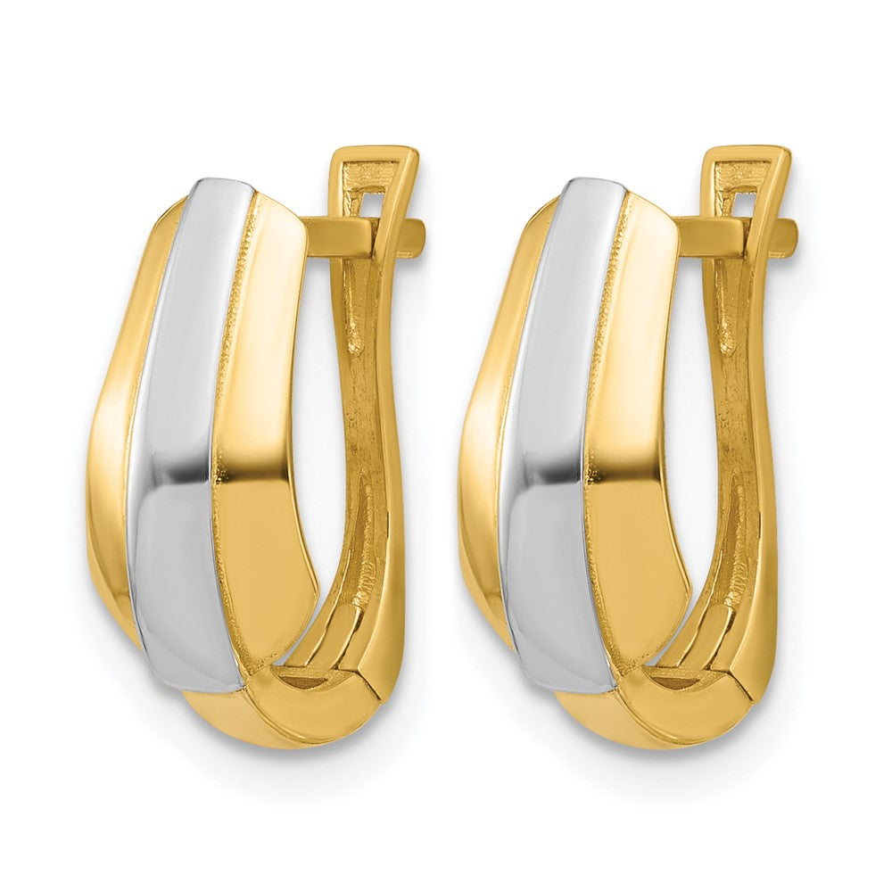 14K with Rhodium Polished Hinged Hoop Earrings