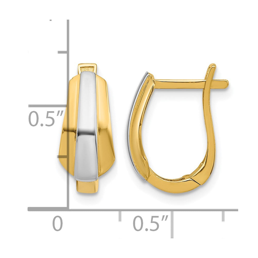 14K with Rhodium Polished Hinged Hoop Earrings