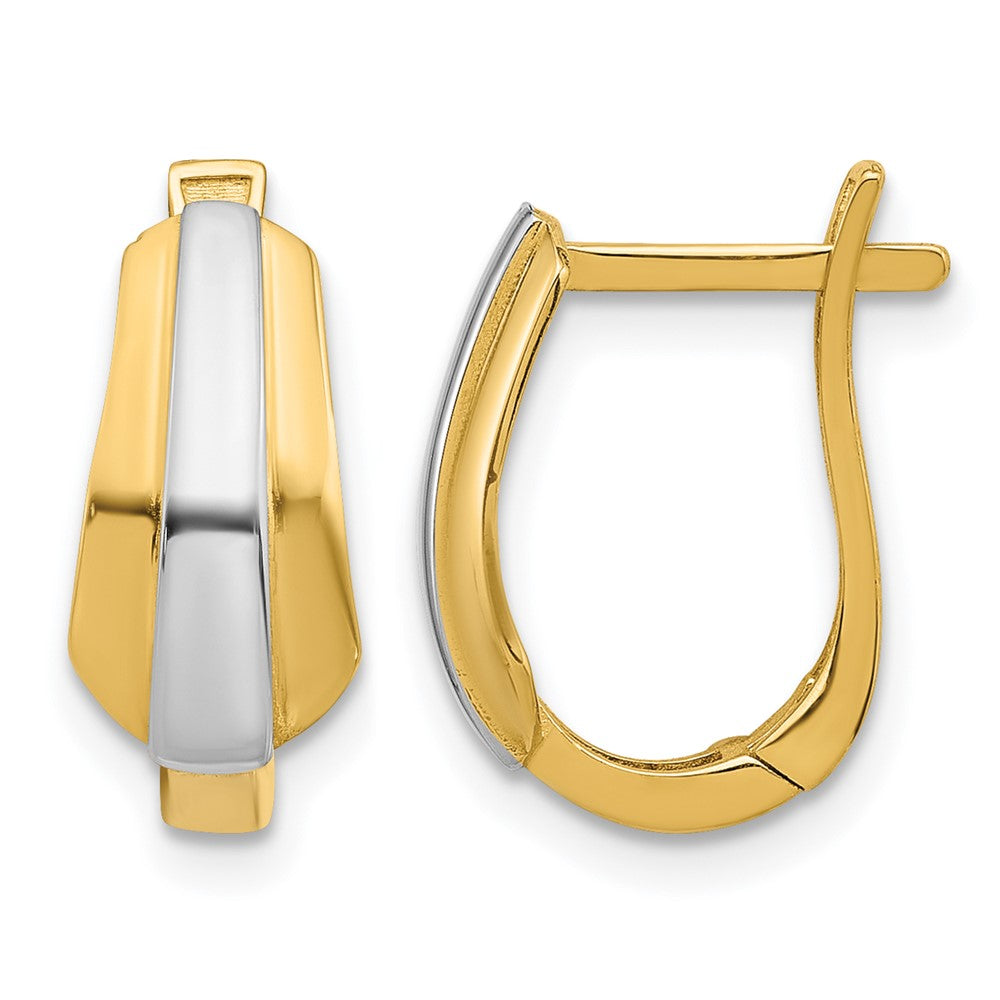 14K with Rhodium Polished Hinged Hoop Earrings