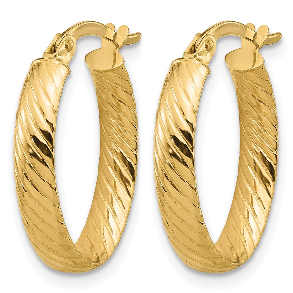 14K Polished and Grooved Oval Hoop Earrings