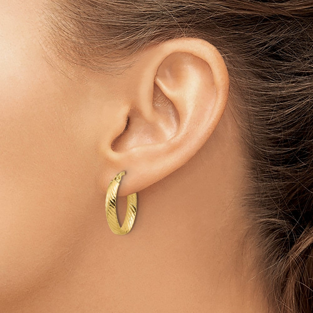 14K Polished and Grooved Oval Hoop Earrings