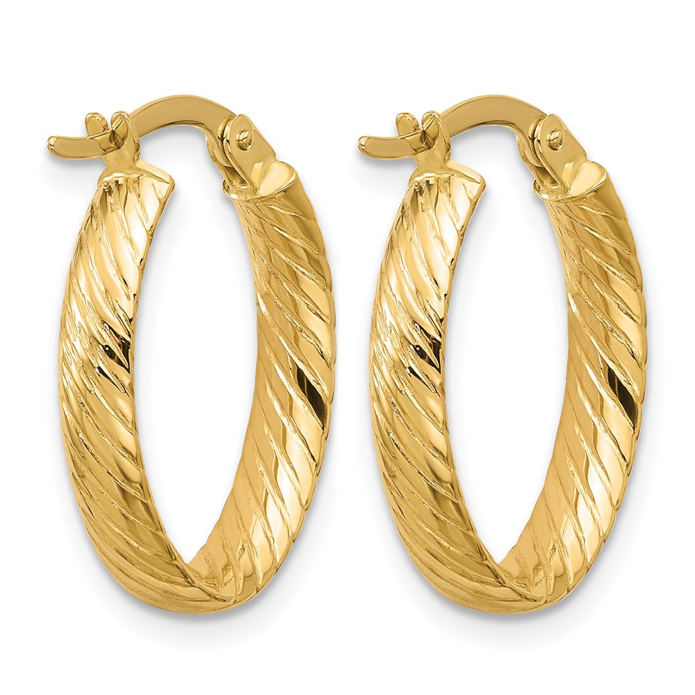14K Polished and Grooved Oval Hoop Earrings