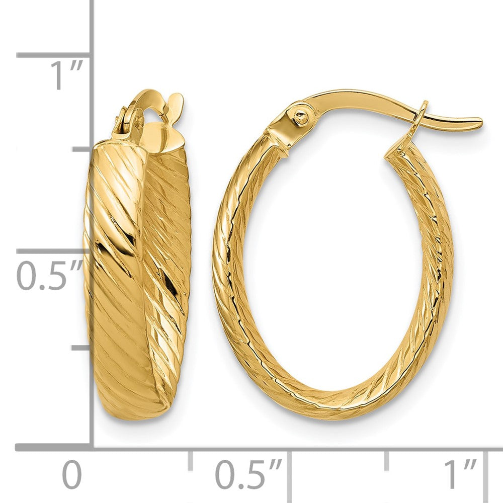 14K Polished and Grooved Oval Hoop Earrings