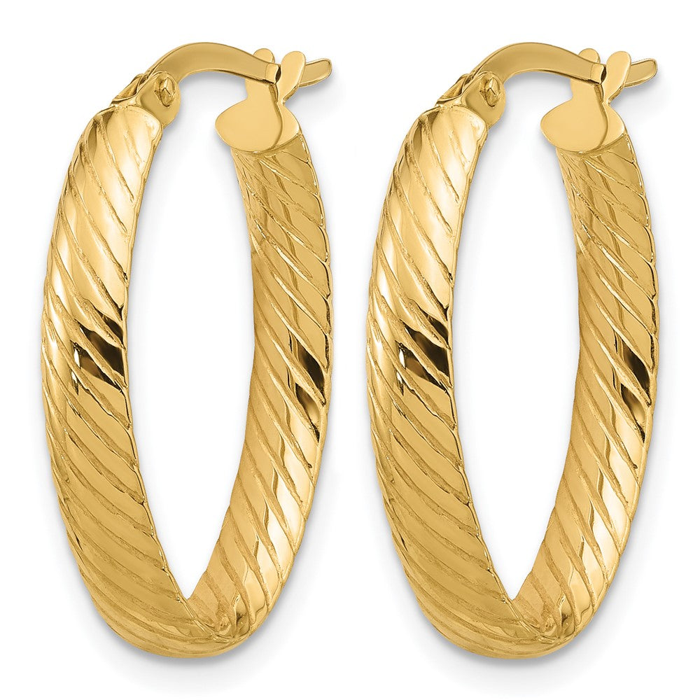 14K Polished and Grooved Oval Hoop Earrings