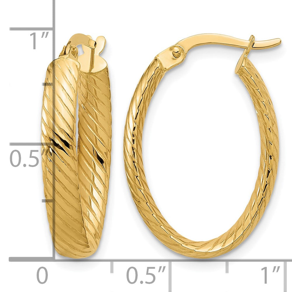 14K Polished and Grooved Oval Hoop Earrings