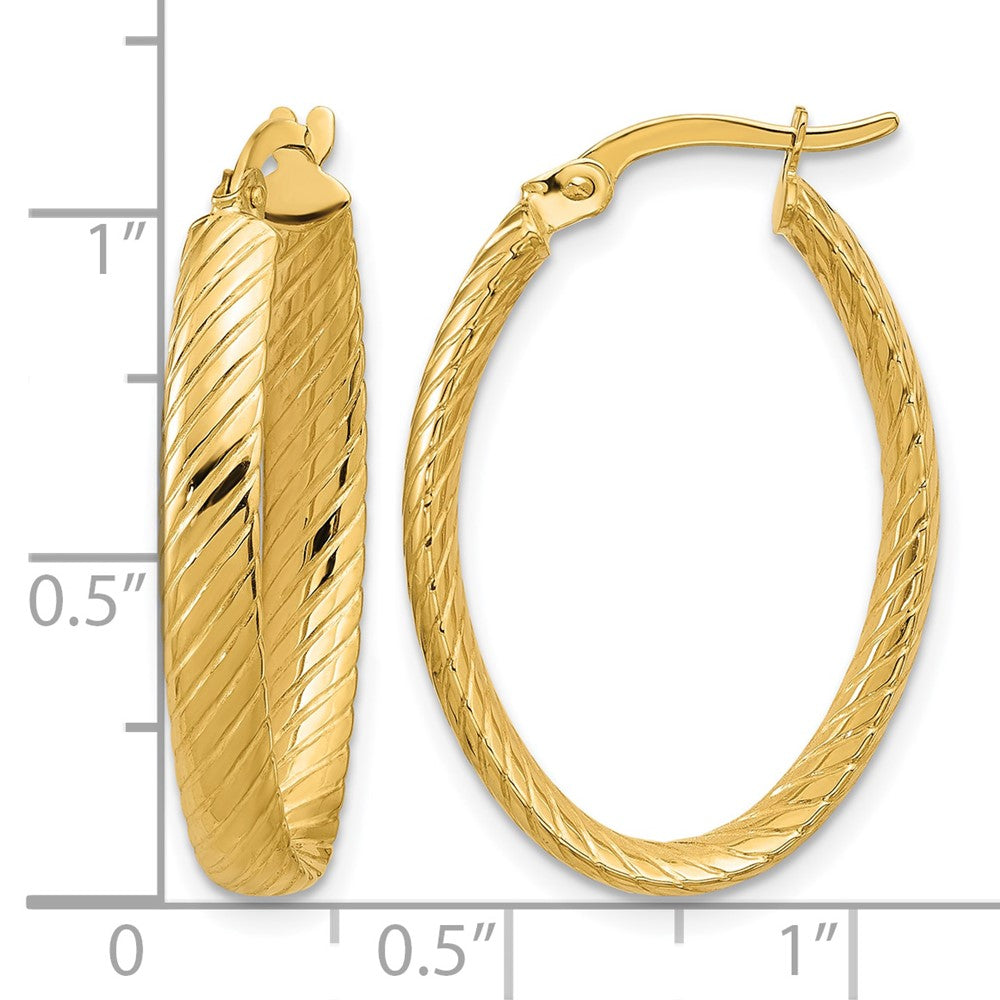 14K Polished and Grooved Oval Hoop Earrings
