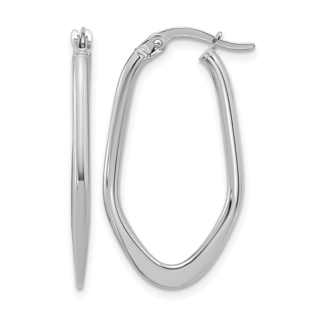 14K White Gold Polished Oval Hoop Earrings