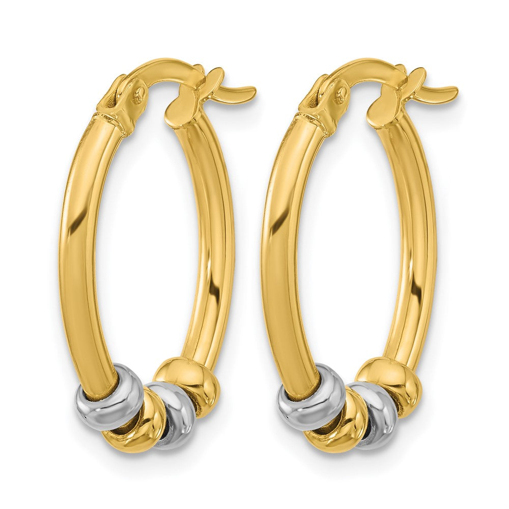 14K Two-tone Polished with Beads Oval Hoop Earrings