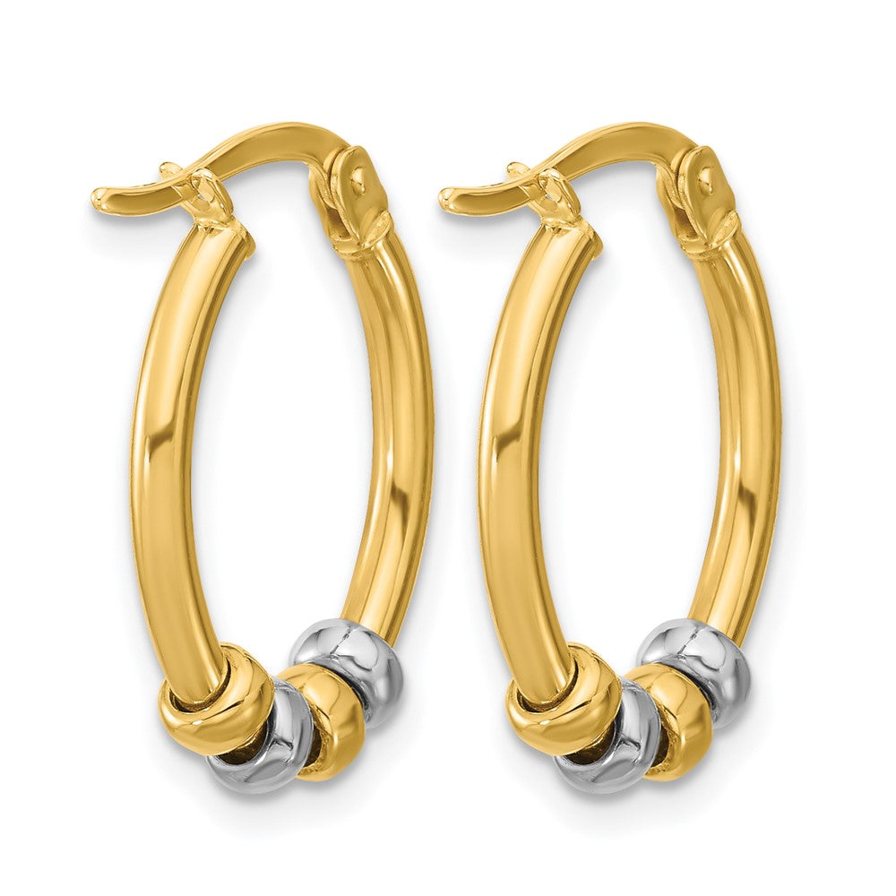 14K Two-tone Polished with Beads Oval Hoop Earrings