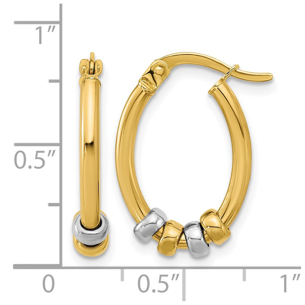 14K Two-tone Polished with Beads Oval Hoop Earrings