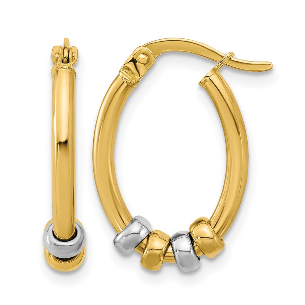 14K Two-tone Polished with Beads Oval Hoop Earrings