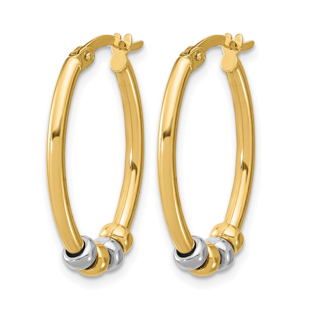 14K Two-tone Polished with Beads Oval Hoop Earrings