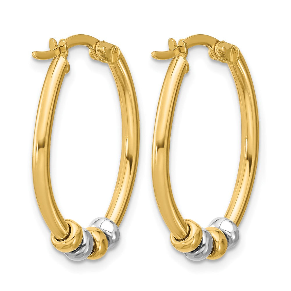 14K Two-tone Polished with Beads Oval Hoop Earrings