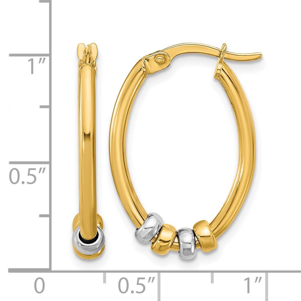 14K Two-tone Polished with Beads Oval Hoop Earrings