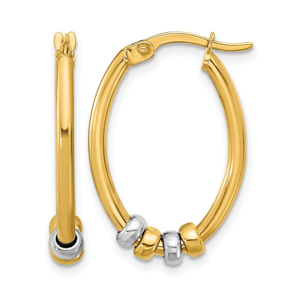 14K Two-tone Polished with Beads Oval Hoop Earrings