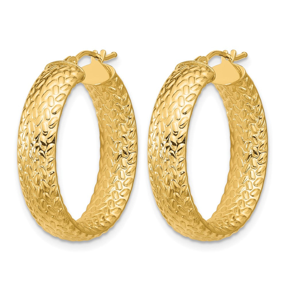 14K Polished Weave Design Round Hoop Earrings