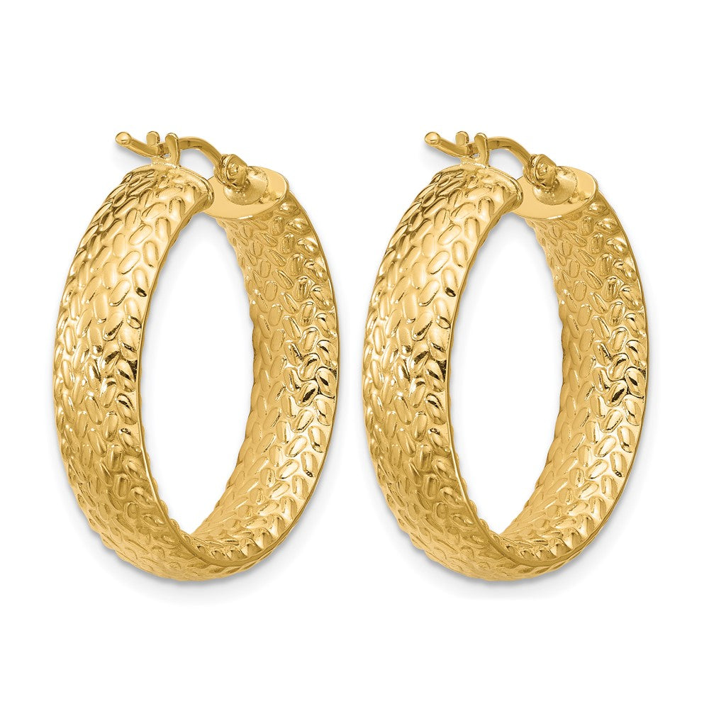14K Polished Weave Design Round Hoop Earrings