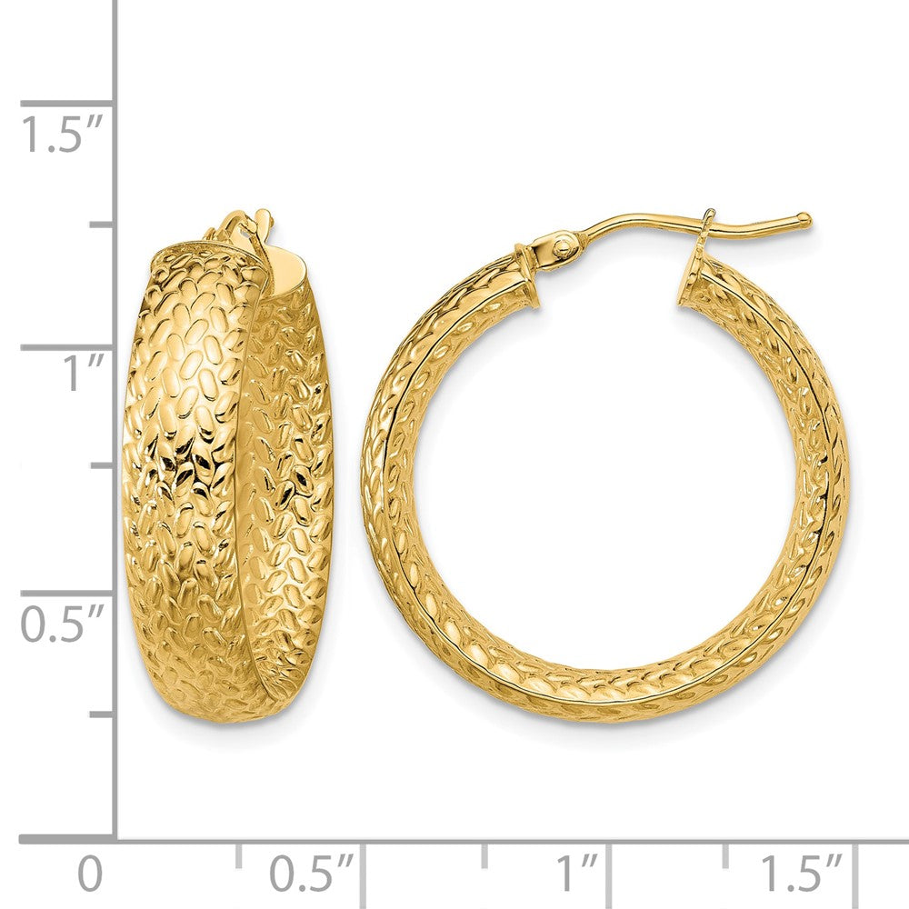 14K Polished Weave Design Round Hoop Earrings