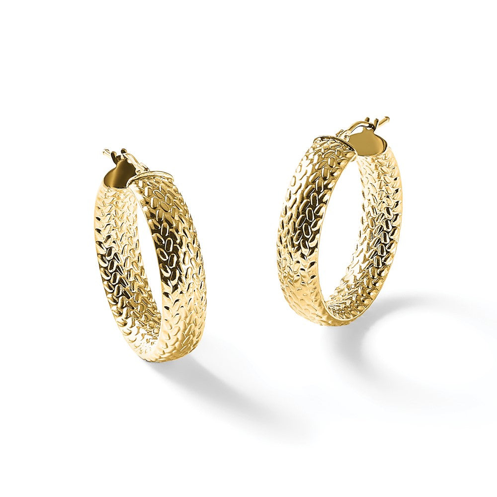14K Polished Weave Design Round Hoop Earrings