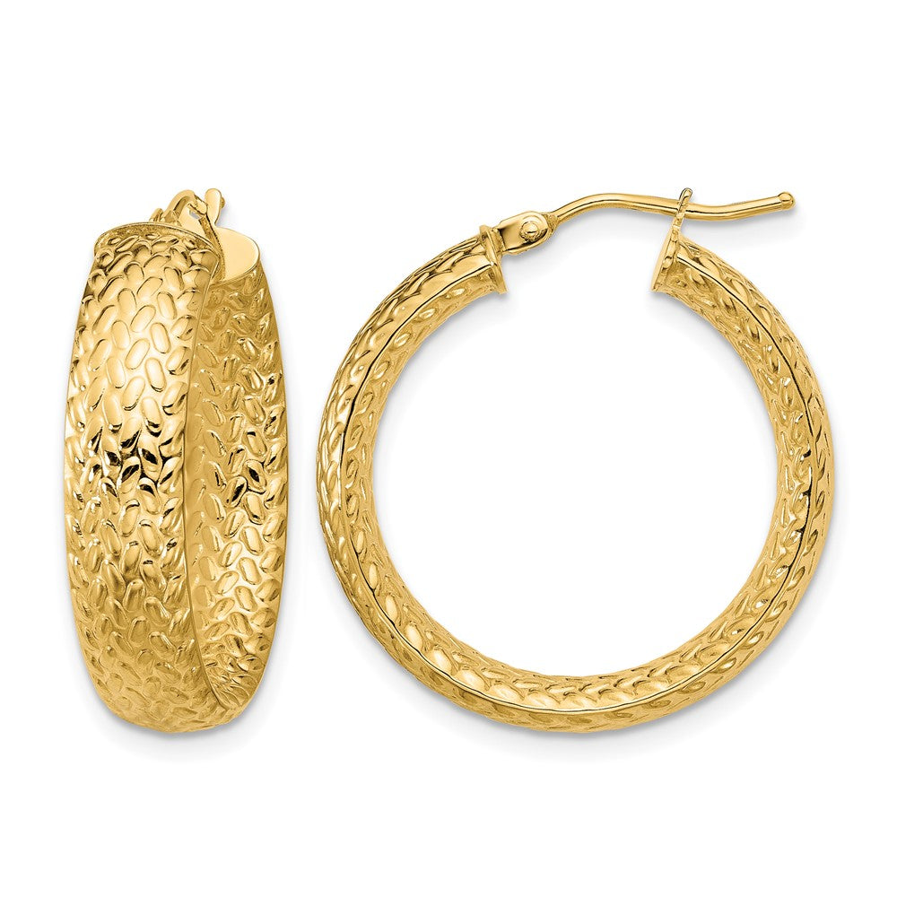 14K Polished Weave Design Round Hoop Earrings