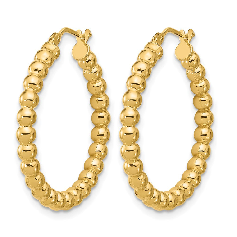 14K Polished Beaded Round Hoop Earrings
