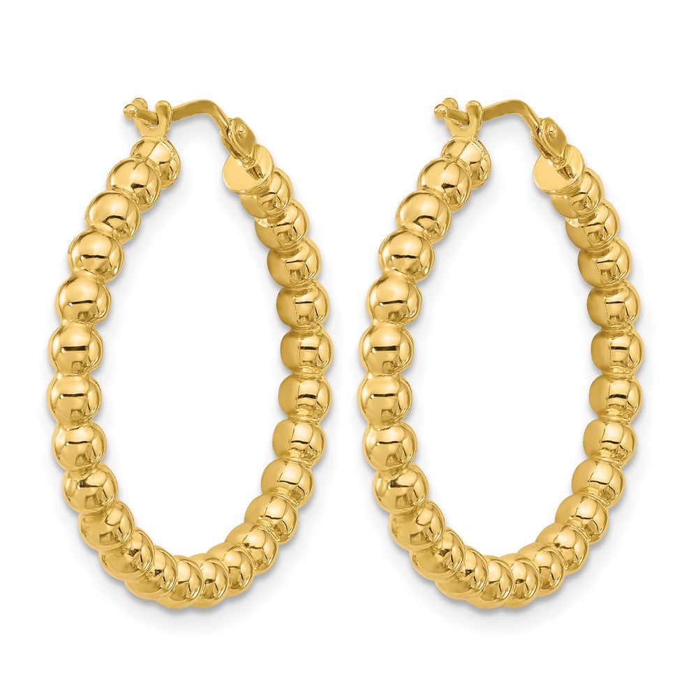 14K Polished Beaded Round Hoop Earrings