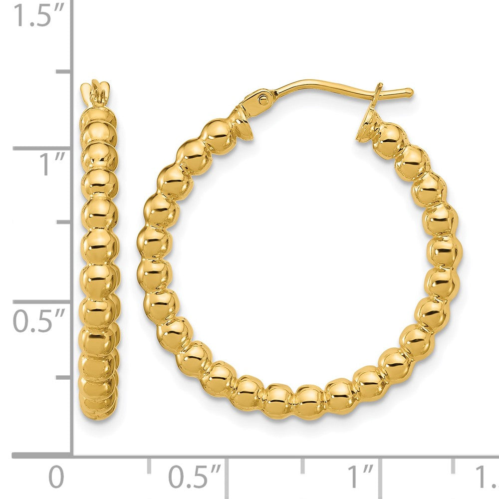 14K Polished Beaded Round Hoop Earrings