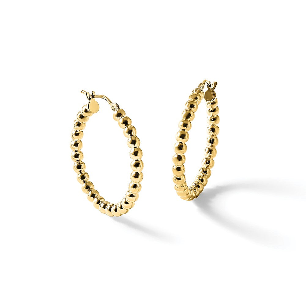 14K Polished Beaded Round Hoop Earrings