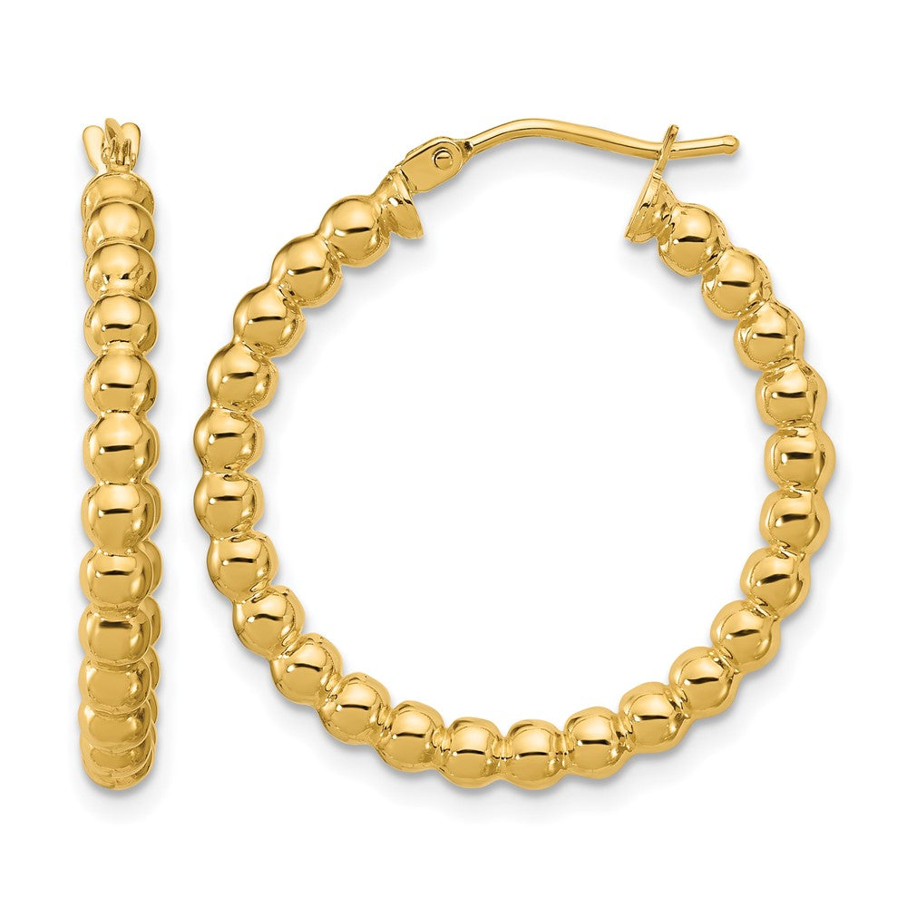 14K Polished Beaded Round Hoop Earrings