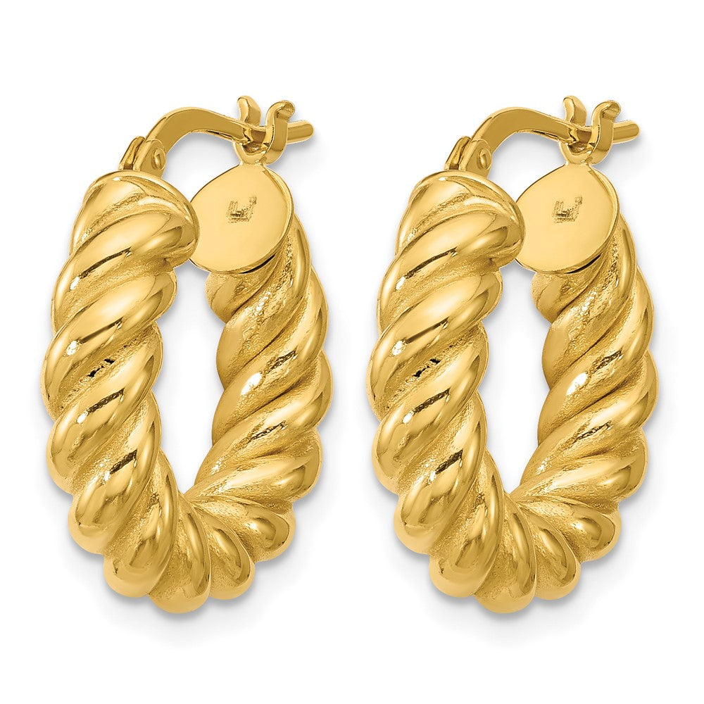 14K Polished and Twisted Round Hoop Earrings