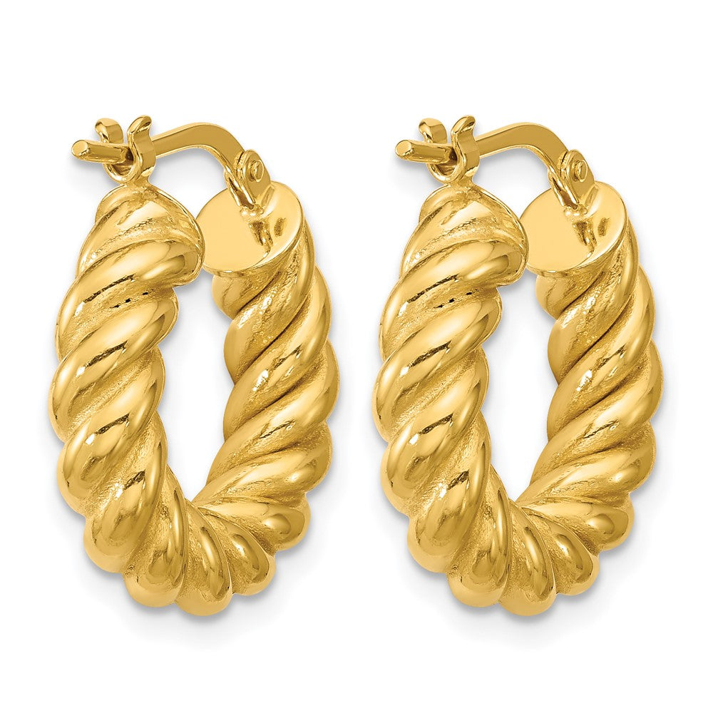 14K Polished and Twisted Round Hoop Earrings