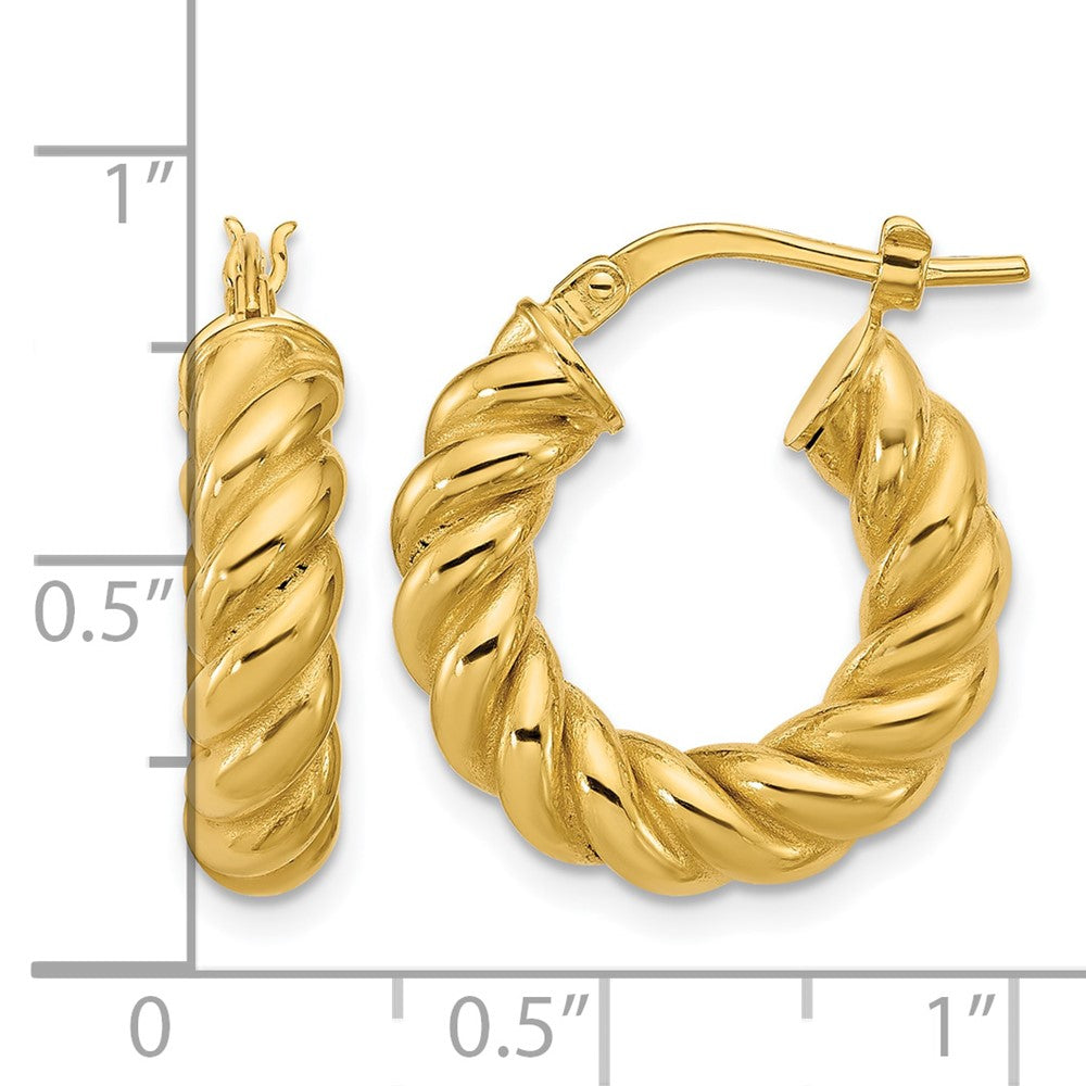 14K Polished and Twisted Round Hoop Earrings