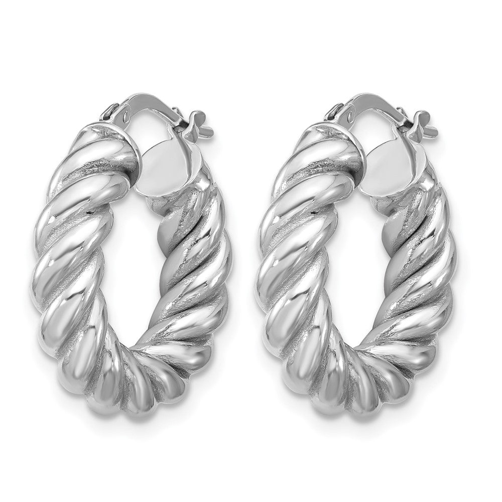 14K w/White RH-plat Polished/Twisted Round Hoop Earrings