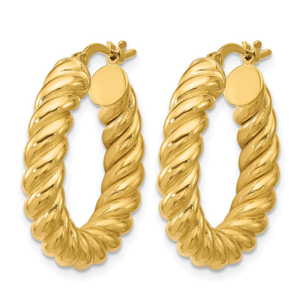 14K Polished and Twisted Round Hoop Earrings