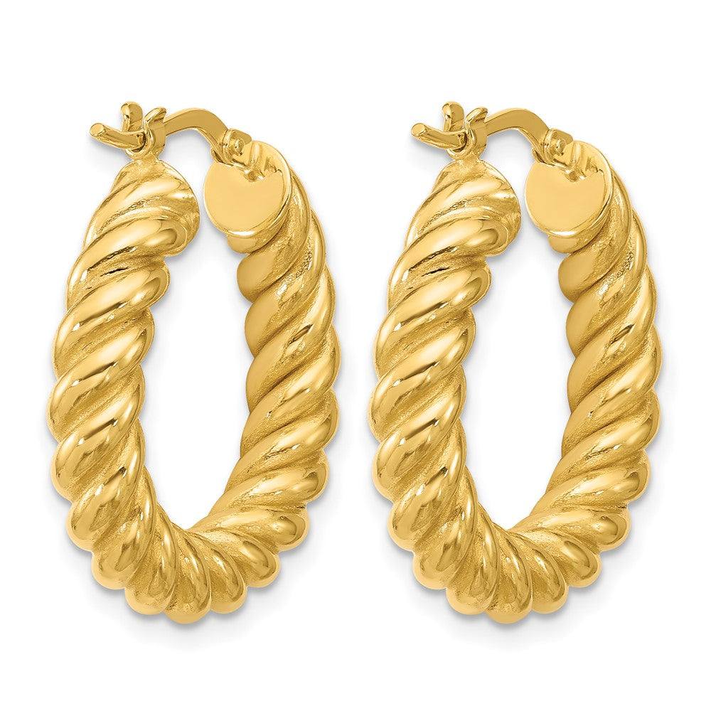 14K Polished and Twisted Round Hoop Earrings