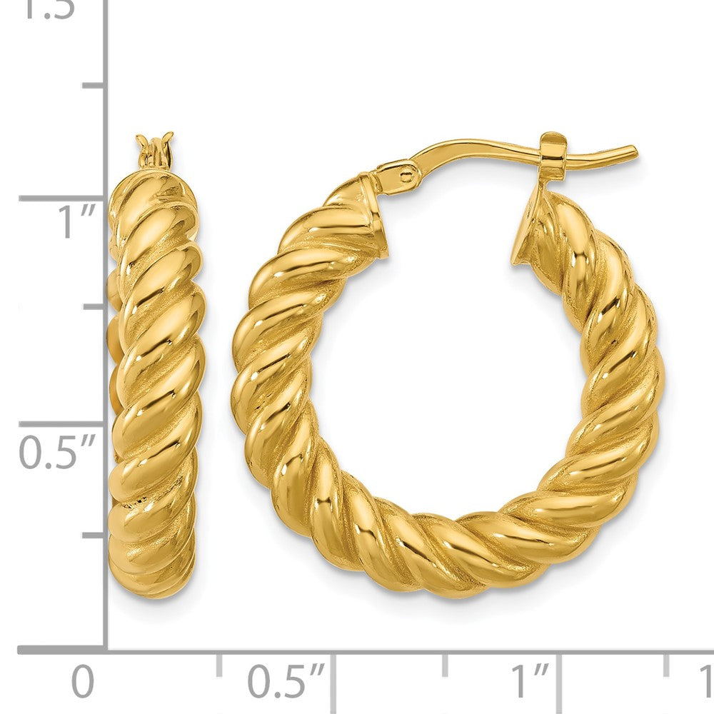 14K Polished and Twisted Round Hoop Earrings