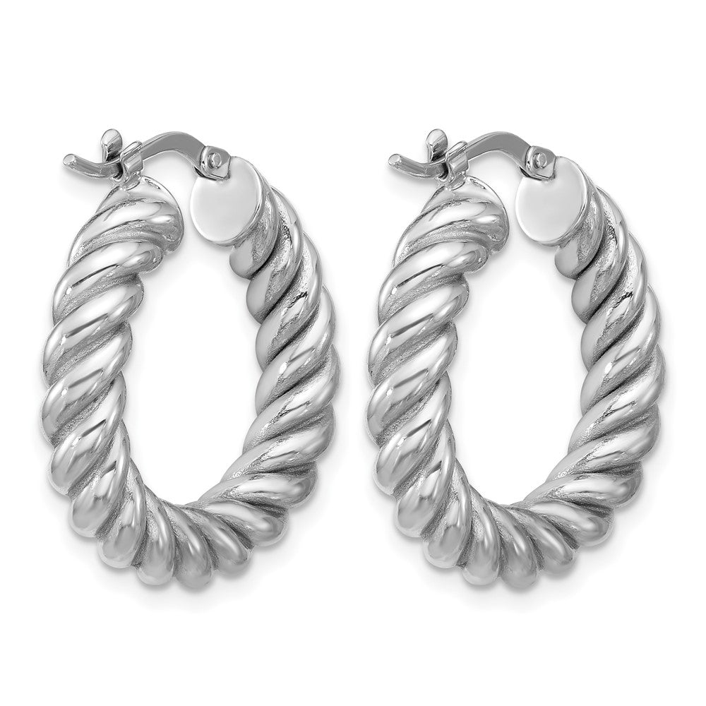 14K w/White RH-plat Polished/Twisted Round Hoop Earrings