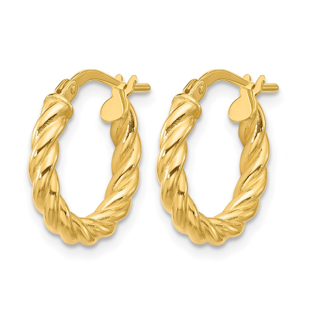 14K Polished and Twisted Round Hoop Earrings