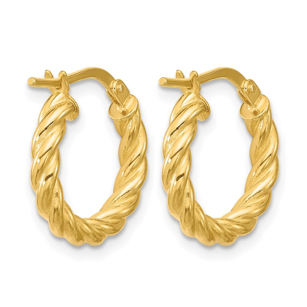 14K Polished and Twisted Round Hoop Earrings